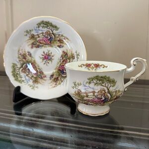 Royal Crest fine bone china teacup and saucer set.
